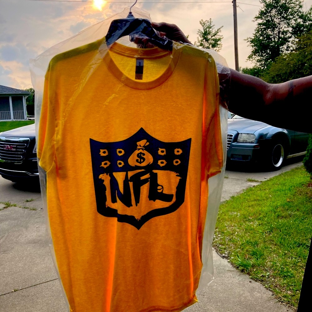 NFL tee Shirts custom design with bullet holes,with letter L as a gun. Money bag - Picture 3 of 6